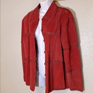 S.M.H Boutique Red Leather Blazer Patchwork Blazer/Jacket